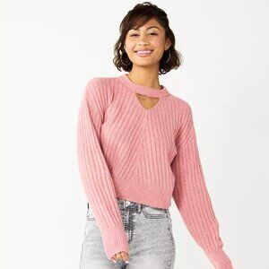 So Dusty Rose Pink Cropped Keyhole Ribbed Sweater Large
